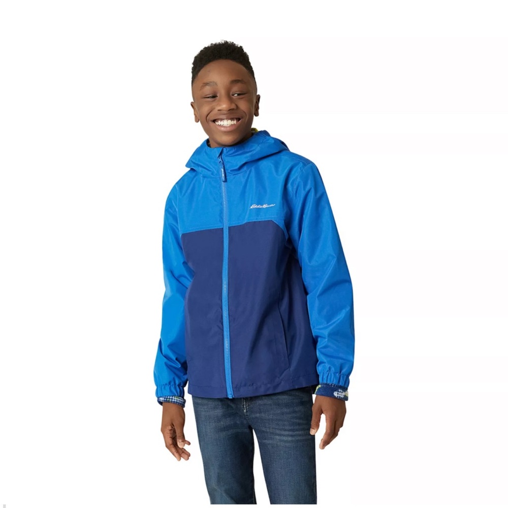 Eddie Bauer Boys Blue and Green Raincoat full zip with Hood Size S (7/8) - Picture 15 of 16